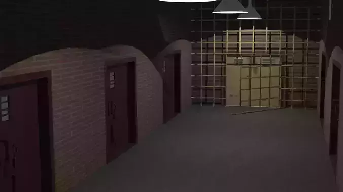 The Prision prison hallway with lights and brick walls Free 3D model