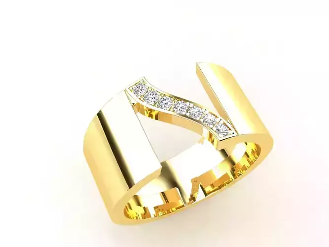 R0014 letter n gold ring with diamonds