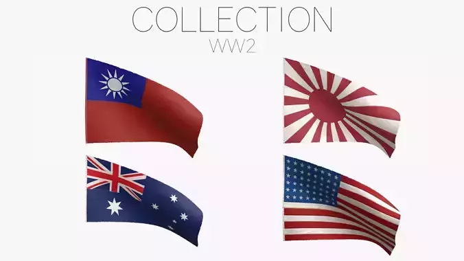 World War II Flags - Pacific and Asia 3D Model Collection