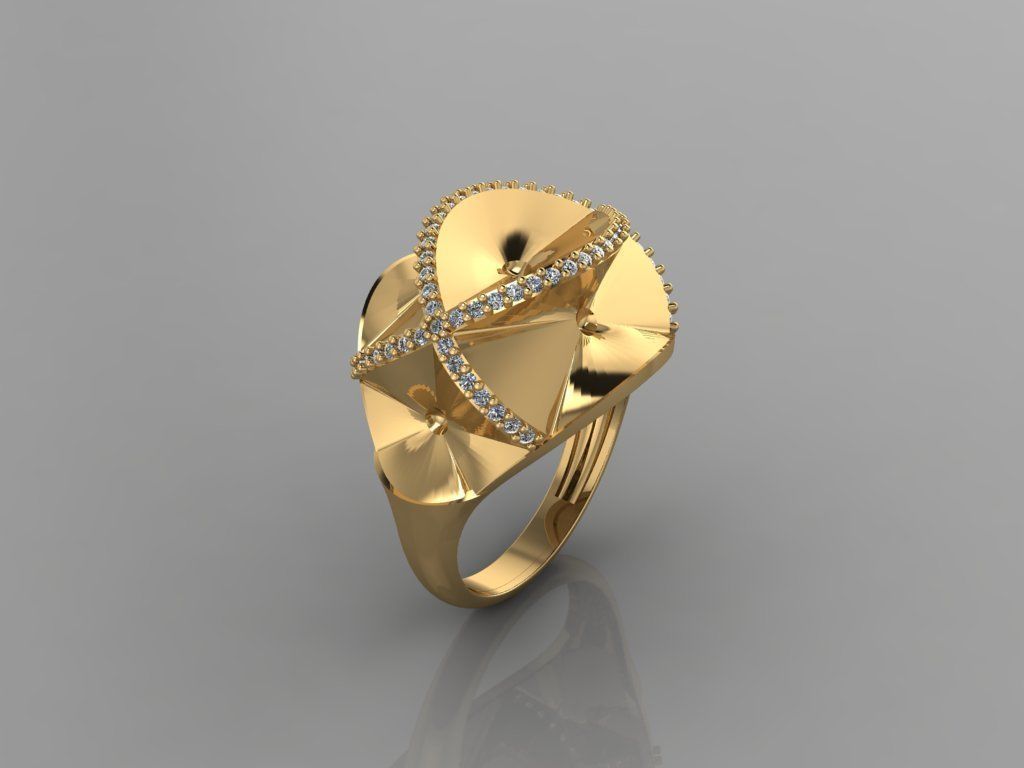 GC GOLD Y213- Diamond gold Ring 3D print model_1