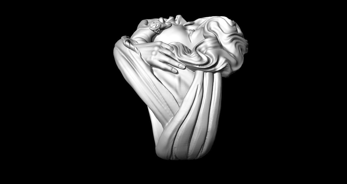 rings silver sculpture with two hands 3D print model_7