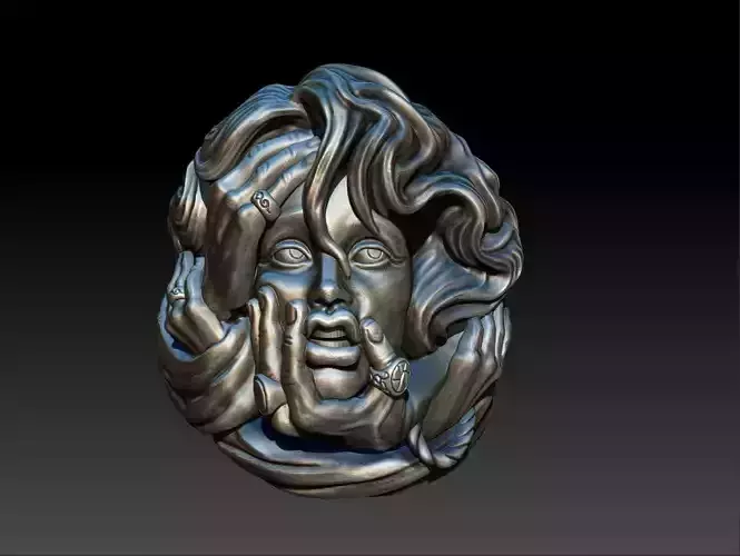 rings silver sculpture with two hands