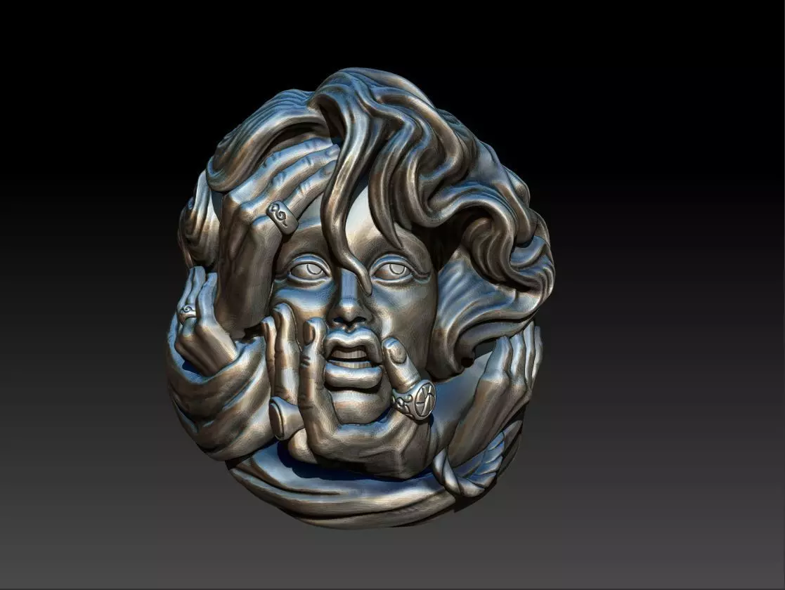 rings silver sculpture with two hands 3D print model_0