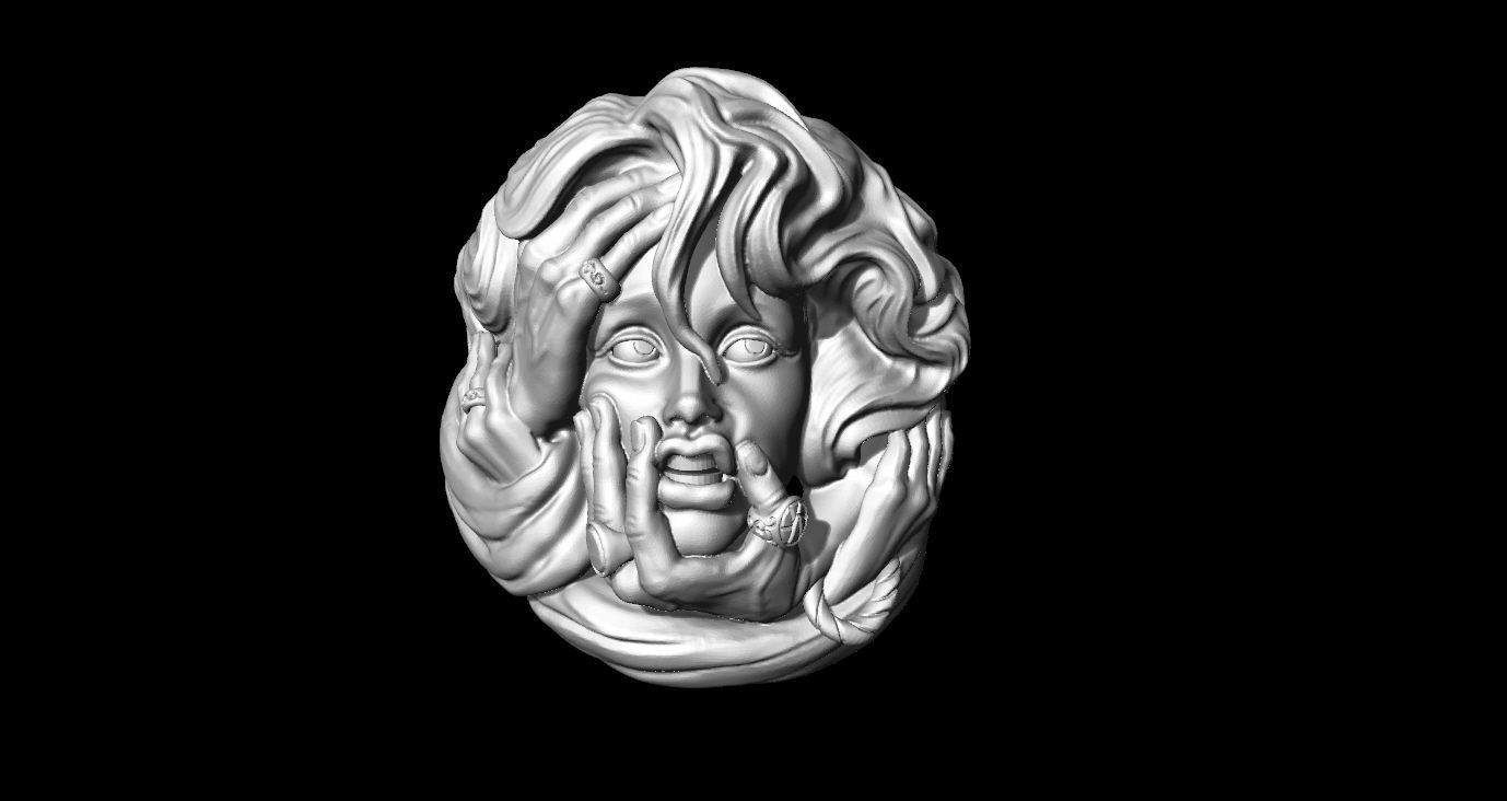 rings silver sculpture with two hands 3D print model_5