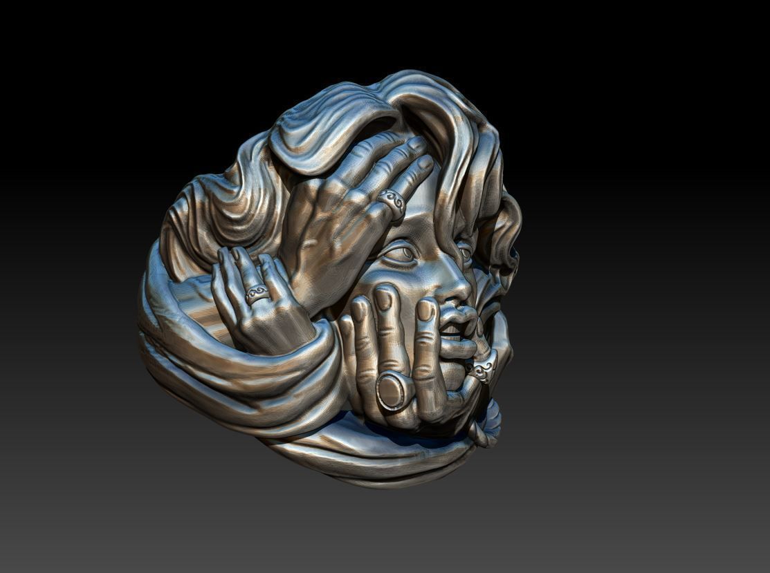 rings silver sculpture with two hands 3D print model_1