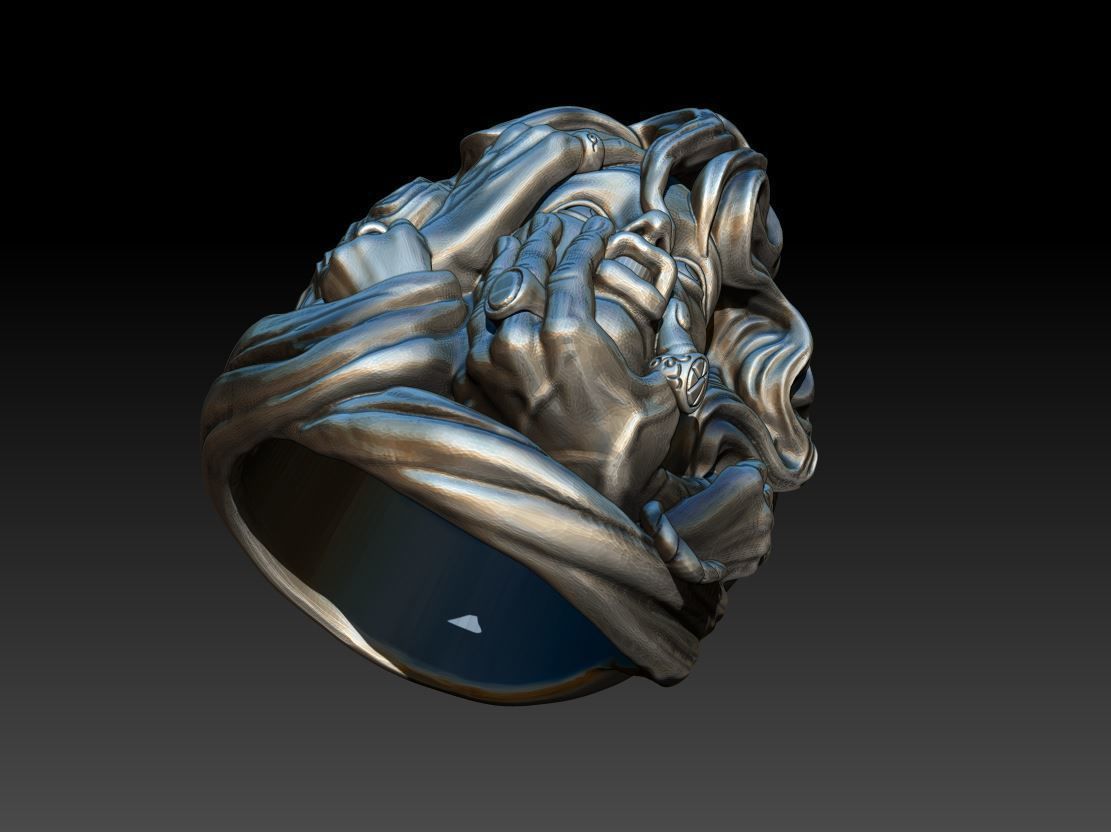 rings silver sculpture with two hands 3D print model_10