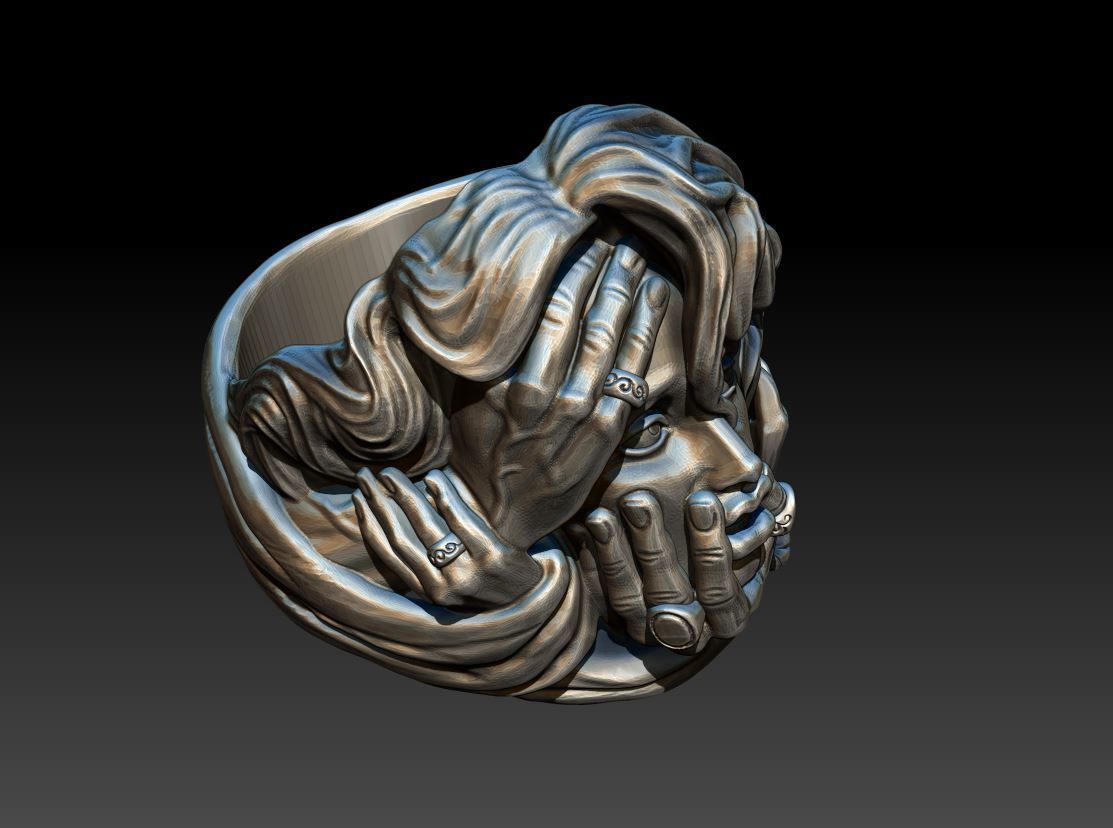 rings silver sculpture with two hands 3D print model_11