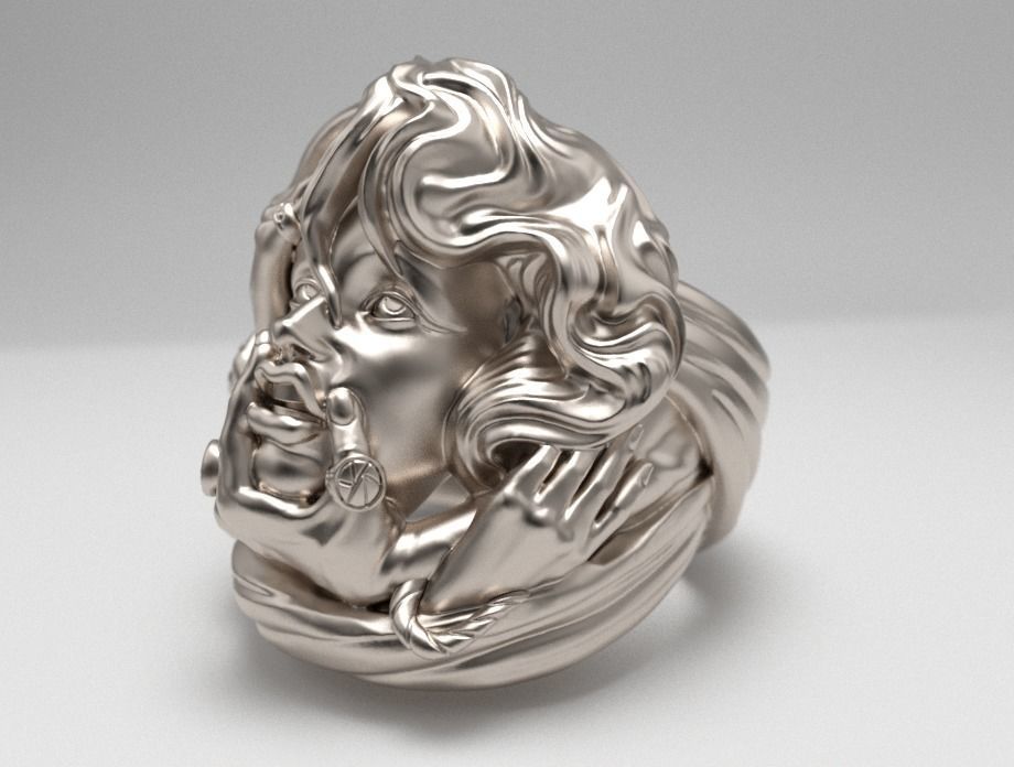 rings silver sculpture with two hands 3D print model_4