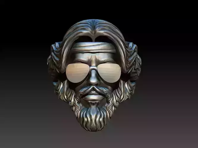 rings silver ring with bearded man wearing sunglasses
