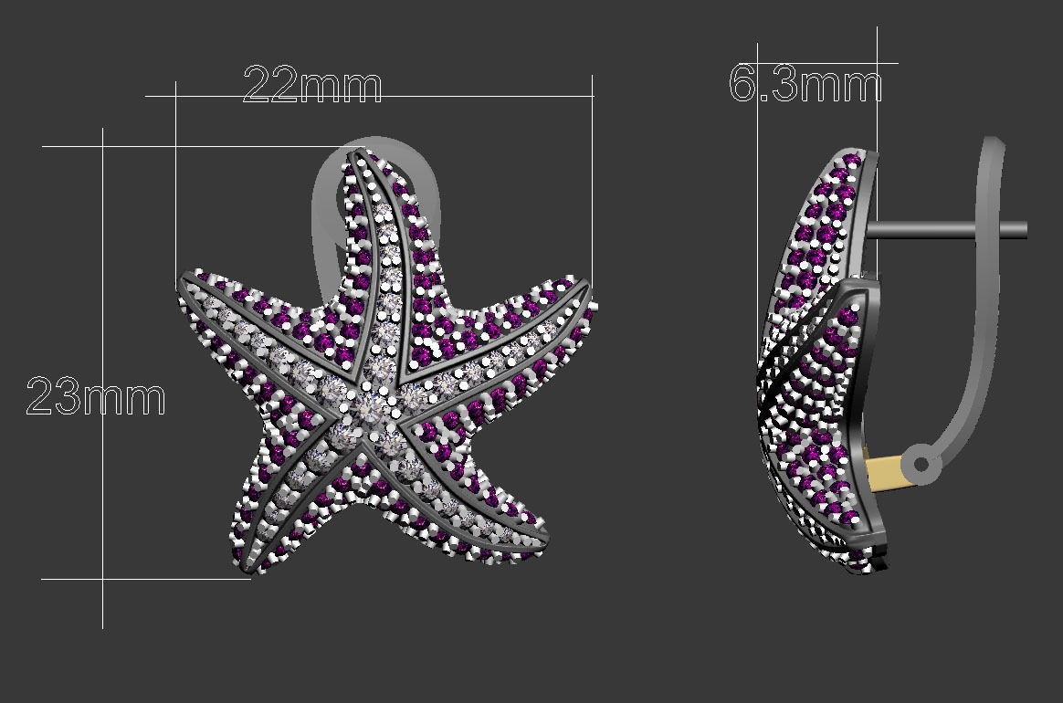earrings star 3D print model_38
