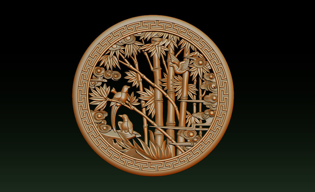 Mural Bamboo wood carving file stl OBJ and ZTL for CNC 3D print model_16