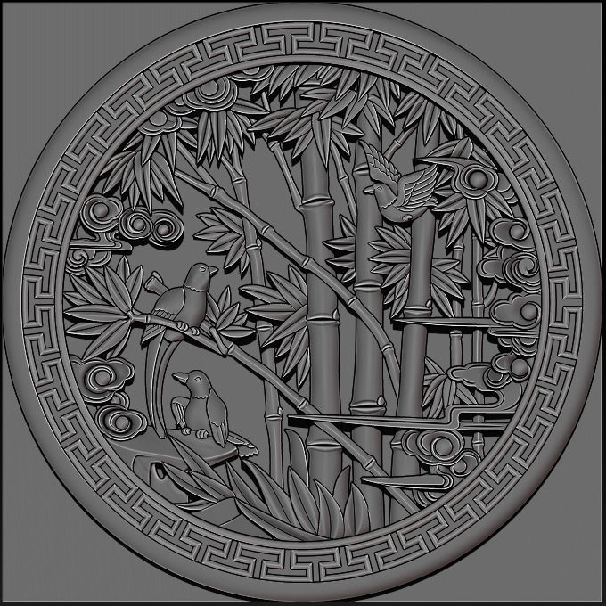 Mural Bamboo wood carving file stl OBJ and ZTL for CNC 3D print model_9