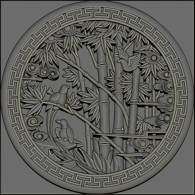 Mural Bamboo wood carving file stl OBJ and ZTL for CNC 3D print model_8