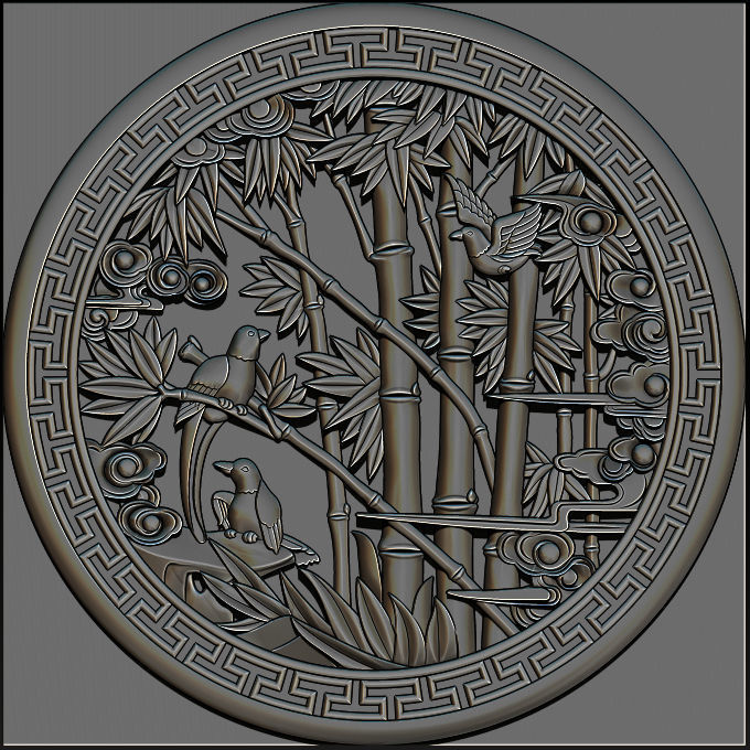 Mural Bamboo wood carving file stl OBJ and ZTL for CNC 3D print model_12