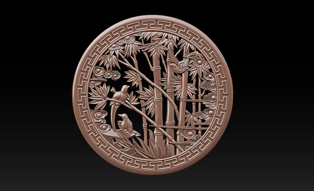 Mural Bamboo wood carving file stl OBJ and ZTL for CNC 3D print model_28