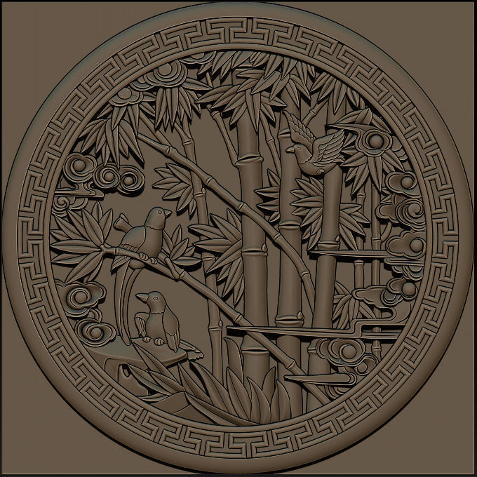 Mural Bamboo wood carving file stl OBJ and ZTL for CNC 3D print model_10