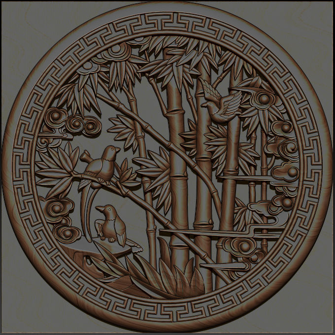 Mural Bamboo wood carving file stl OBJ and ZTL for CNC 3D print model_6