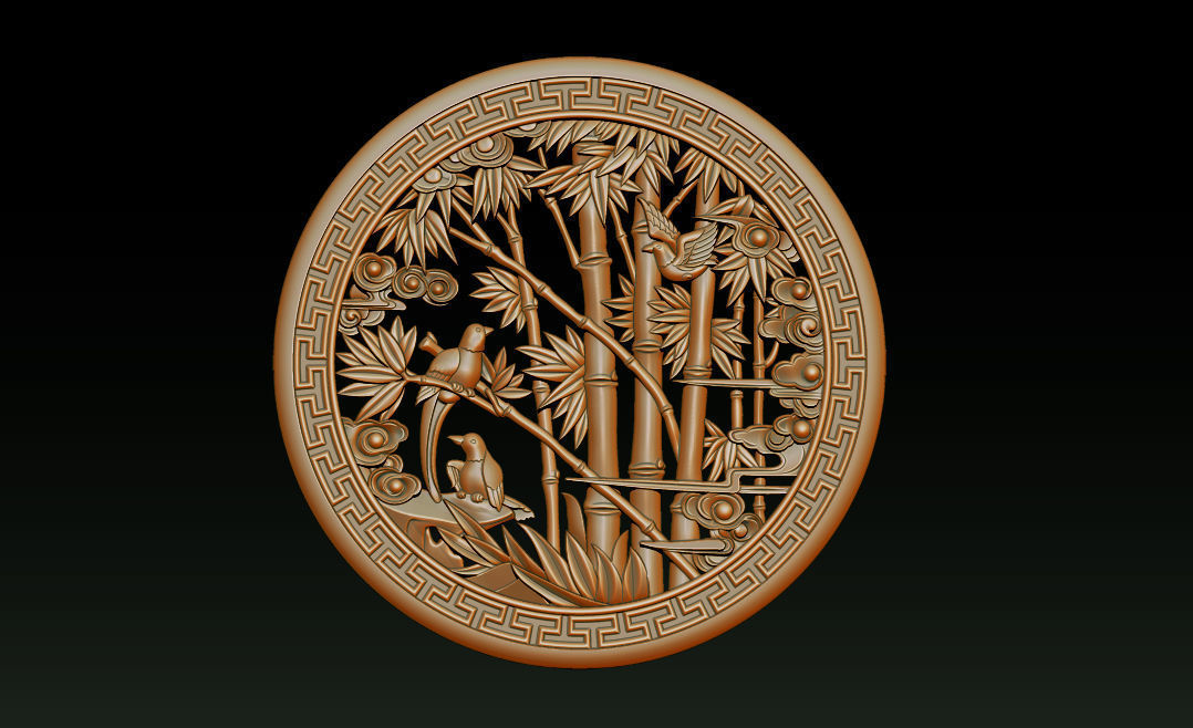 Mural Bamboo wood carving file stl OBJ and ZTL for CNC 3D print model_1