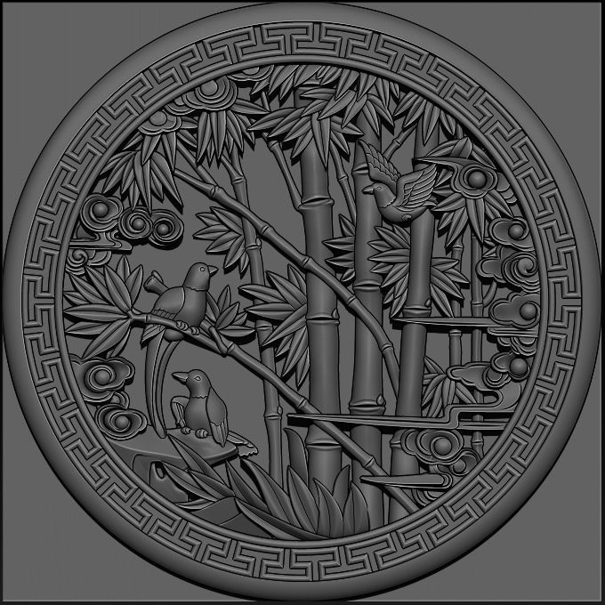Mural Bamboo wood carving file stl OBJ and ZTL for CNC 3D print model_11