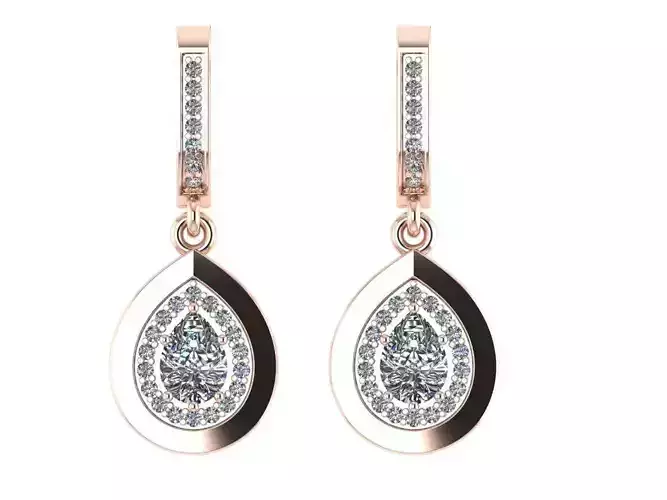 Earrings with drop diamonds 3D print model