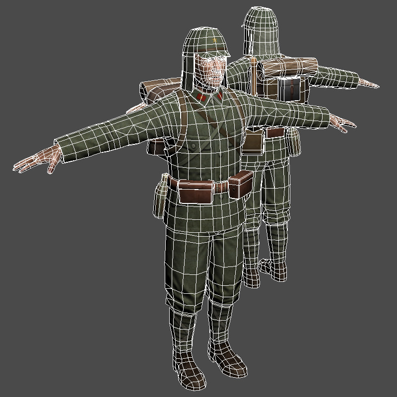 Japanese soldier and Type 100 Low-poly 3D model_5