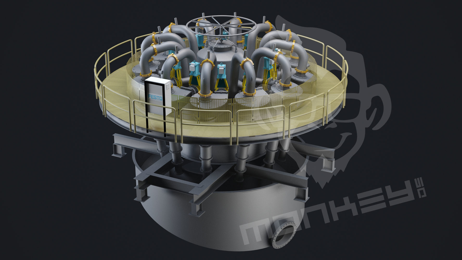 hydrocyclones machine with pipes 3D model_2