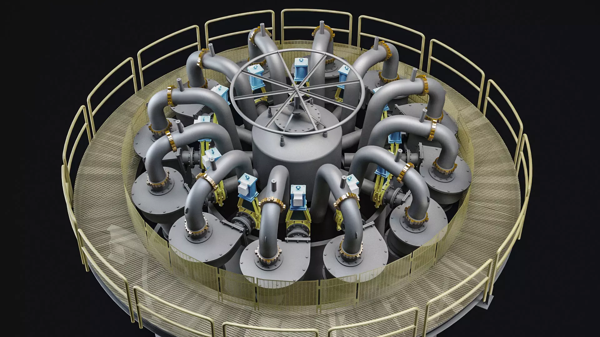 hydrocyclones machine with pipes 3D model_0