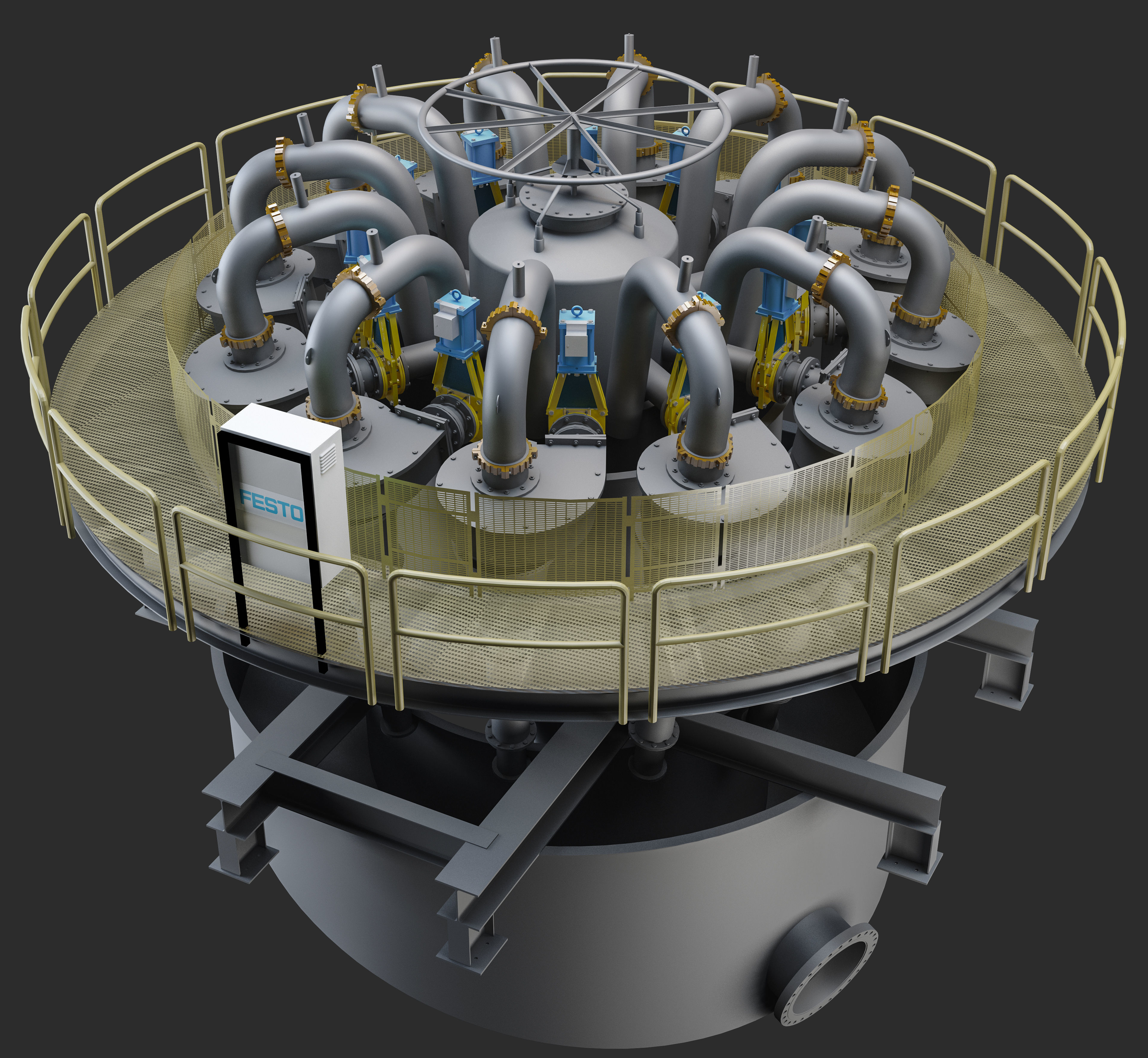 hydrocyclones machine with pipes 3D model_1