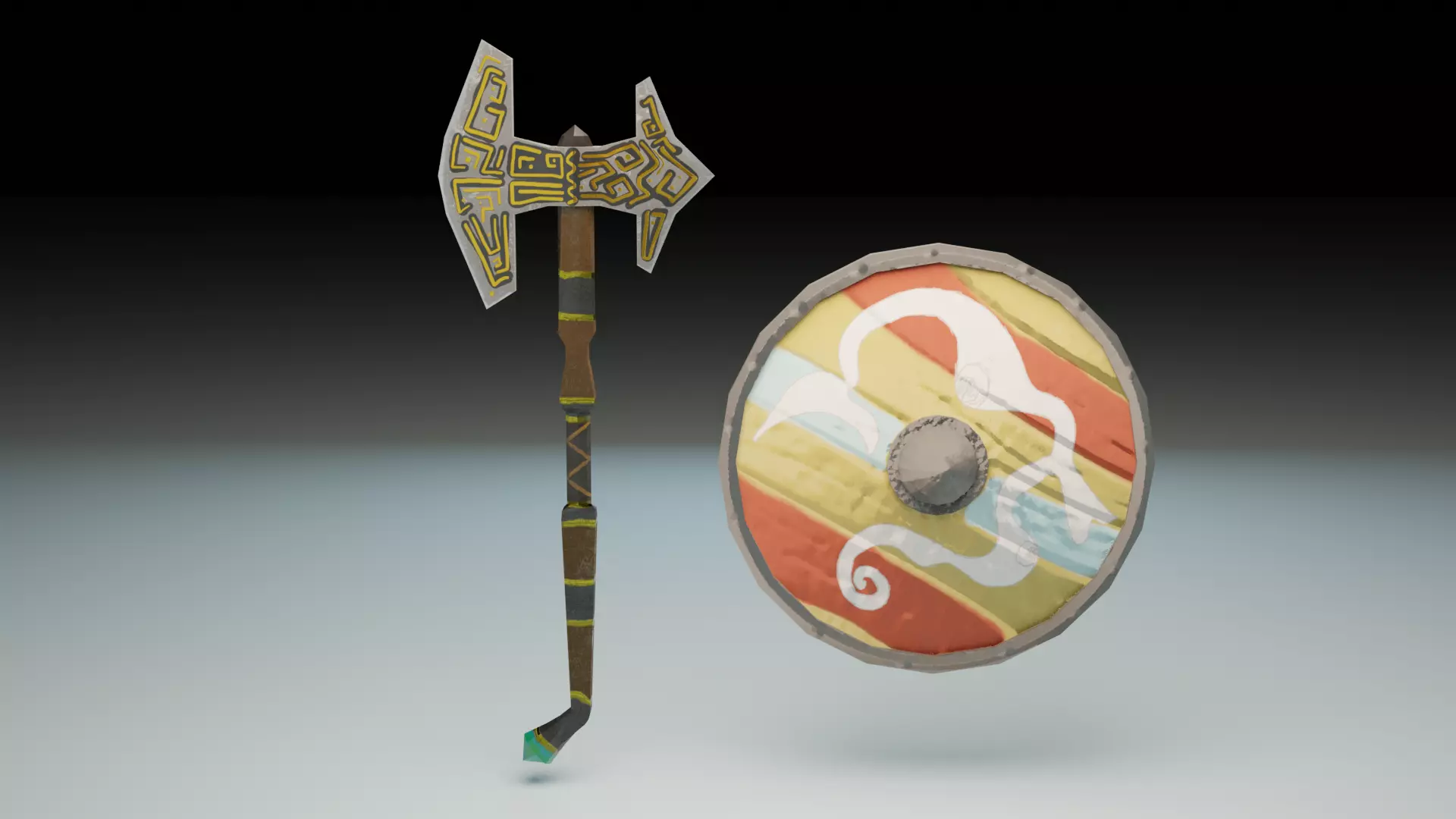 Viking Axe and Shield Low-poly 3D model