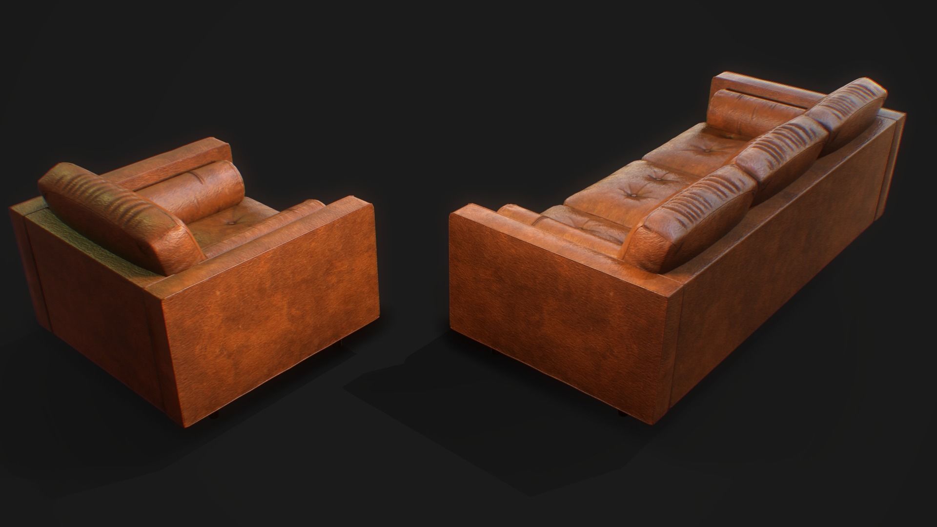 Armchair Set PBR game ready leather sofa Low-poly 3D model_4