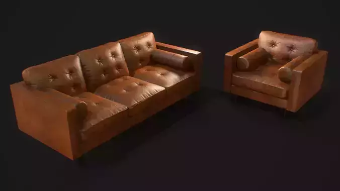 Armchair Set PBR game ready leather sofa