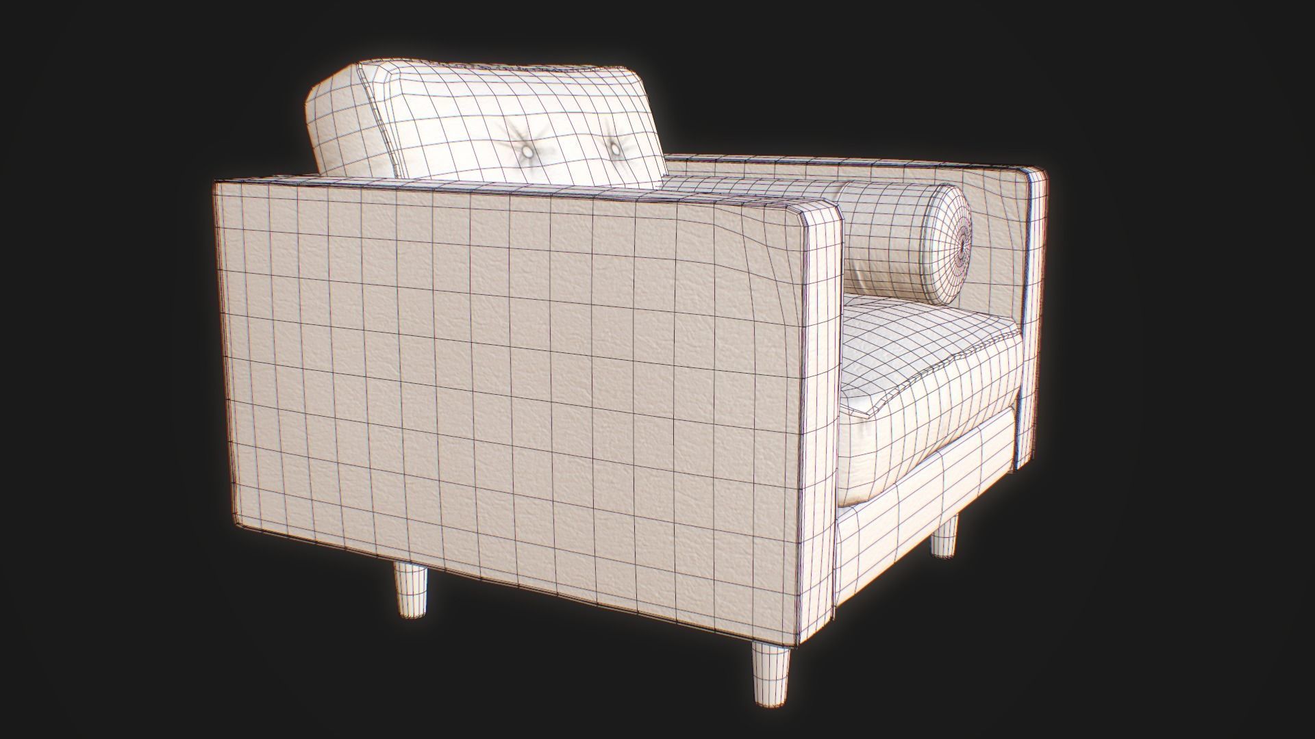 Armchair Set PBR game ready leather sofa Low-poly 3D model_26