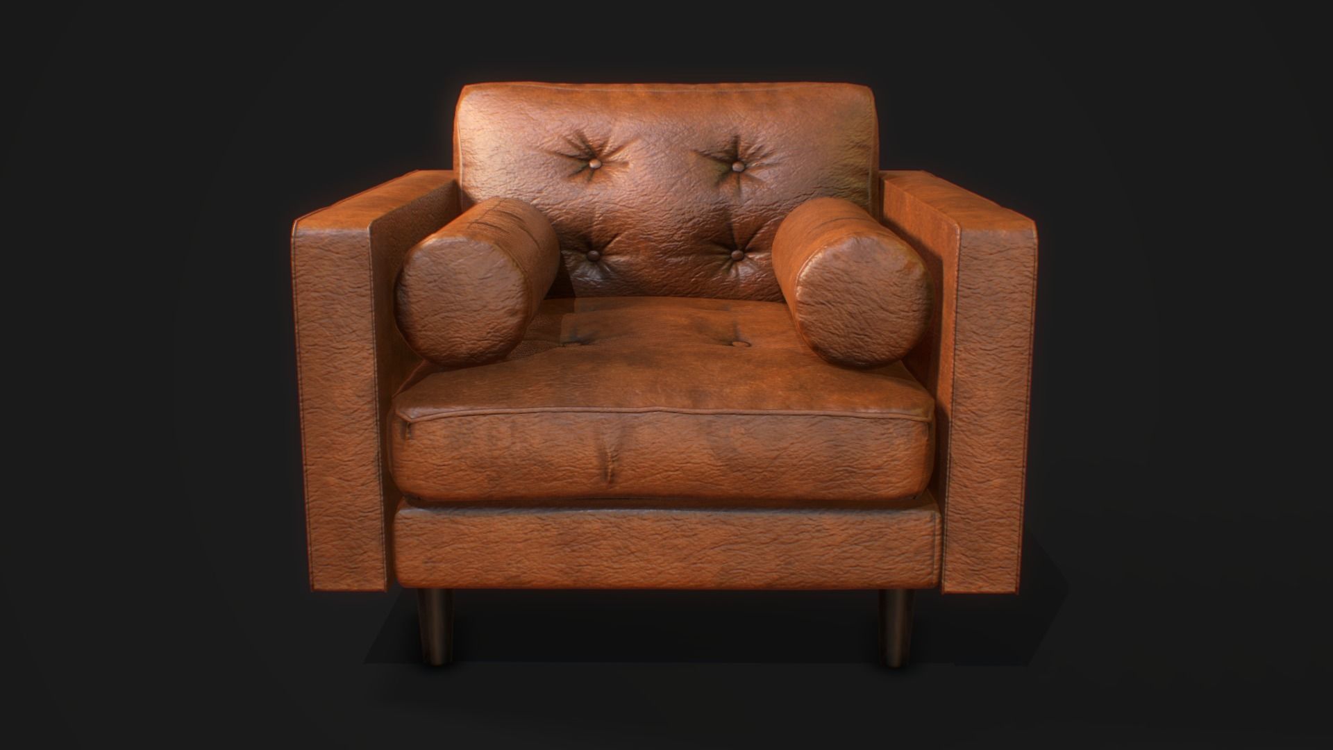 Armchair Set PBR game ready leather sofa Low-poly 3D model_9