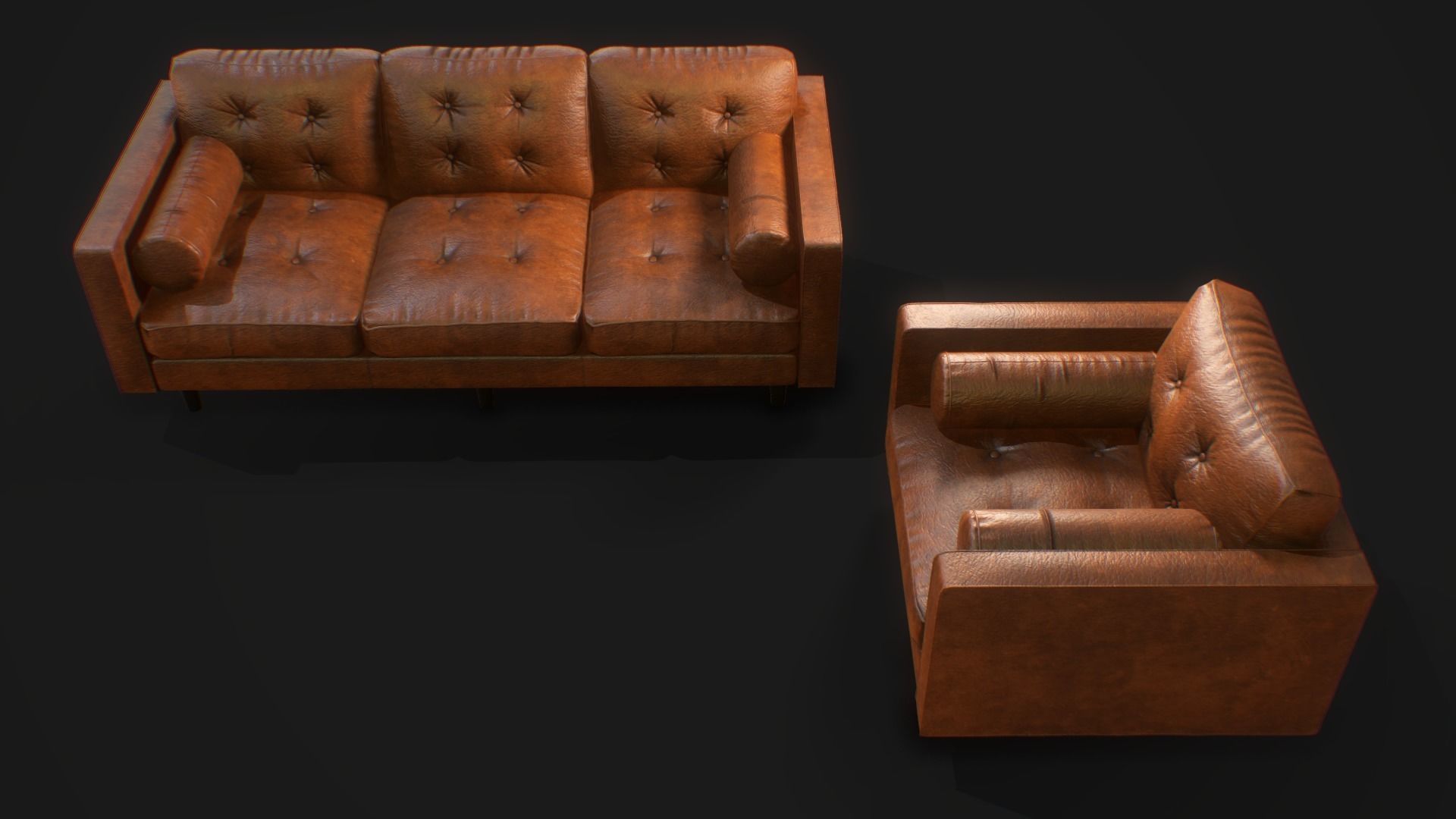 Armchair Set PBR game ready leather sofa Low-poly 3D model_5