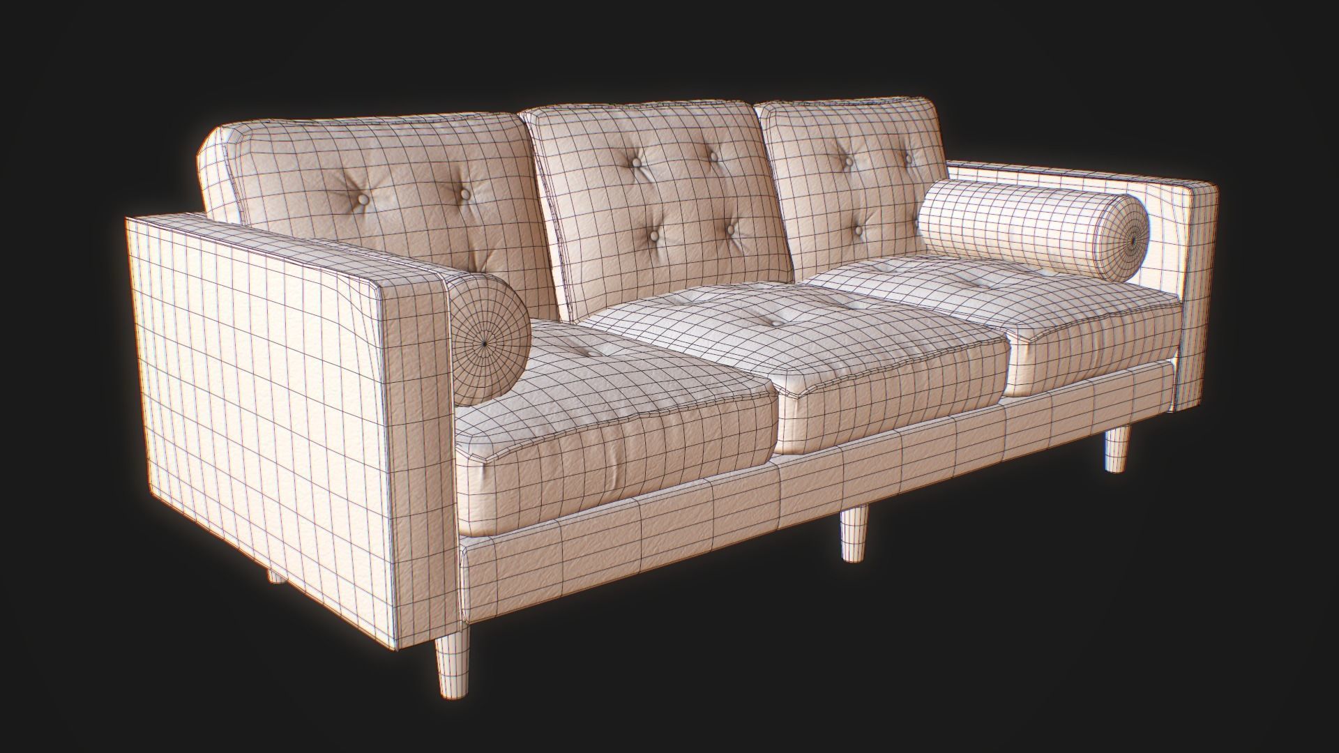 Armchair Set PBR game ready leather sofa Low-poly 3D model_21