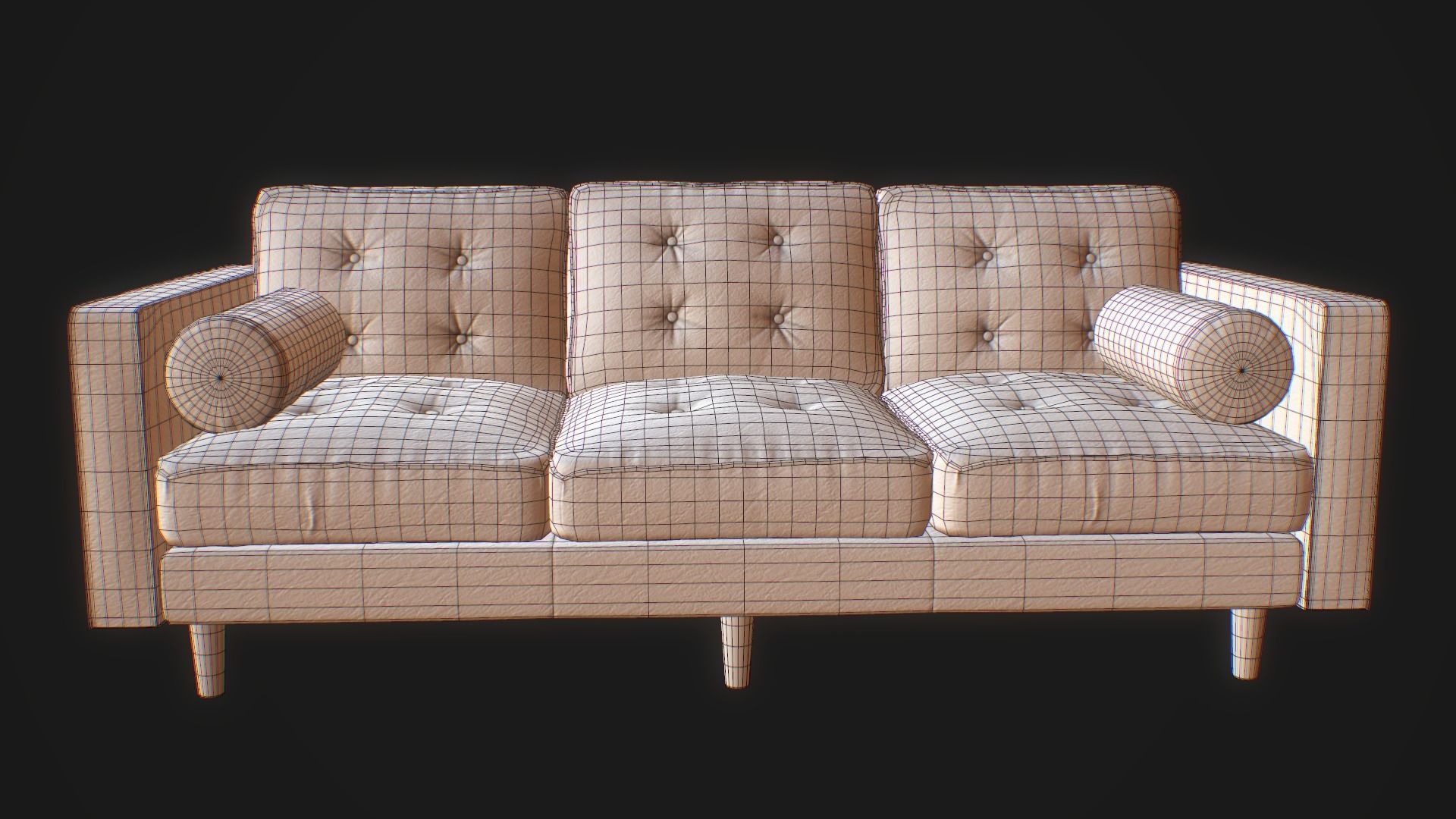 Armchair Set PBR game ready leather sofa Low-poly 3D model_22