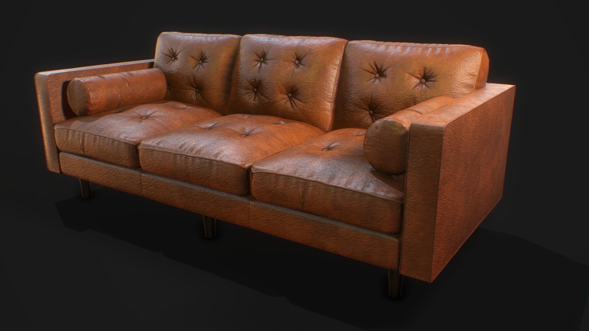Armchair Set PBR game ready leather sofa Low-poly 3D model_7