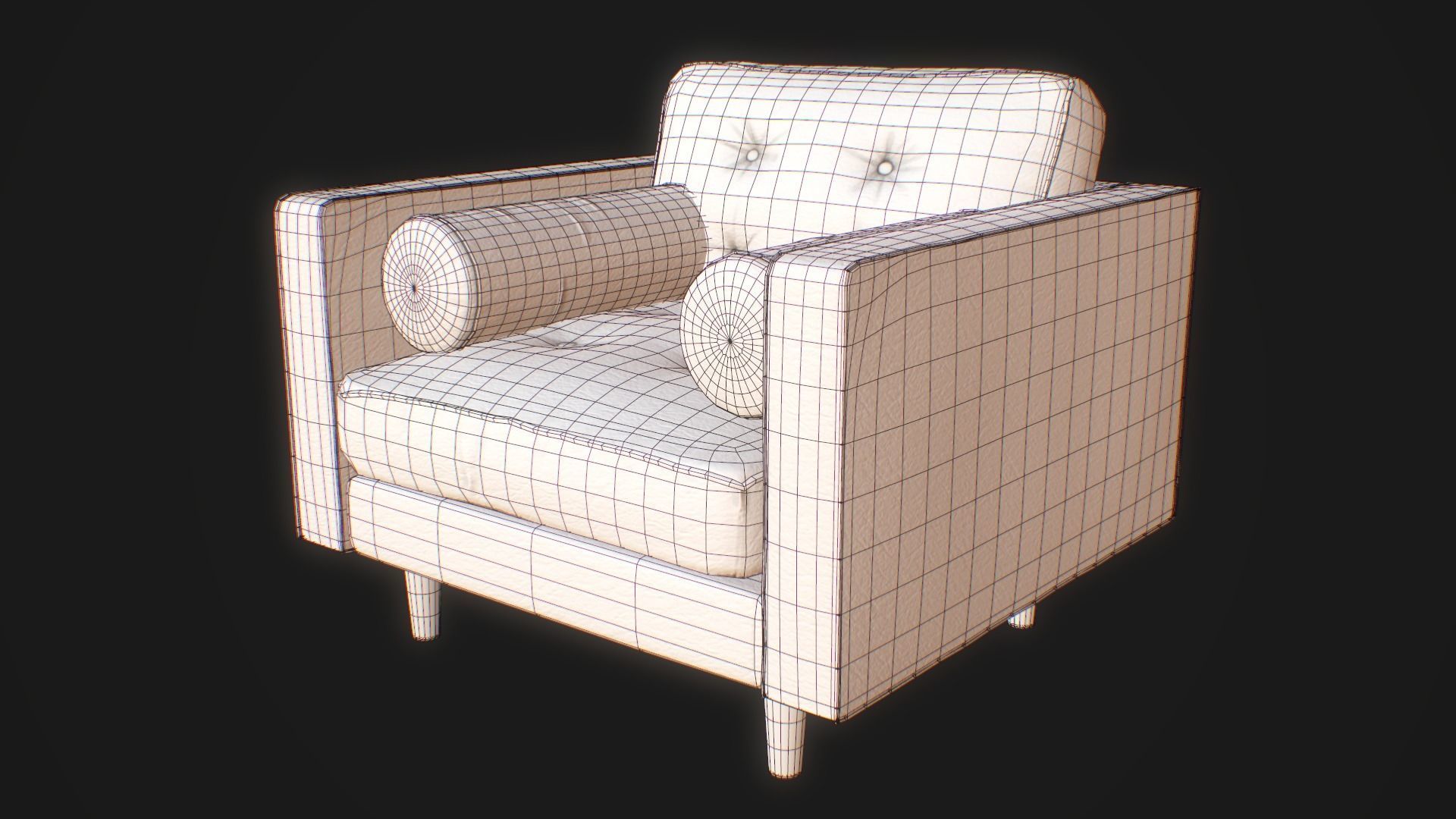 Armchair Set PBR game ready leather sofa Low-poly 3D model_25