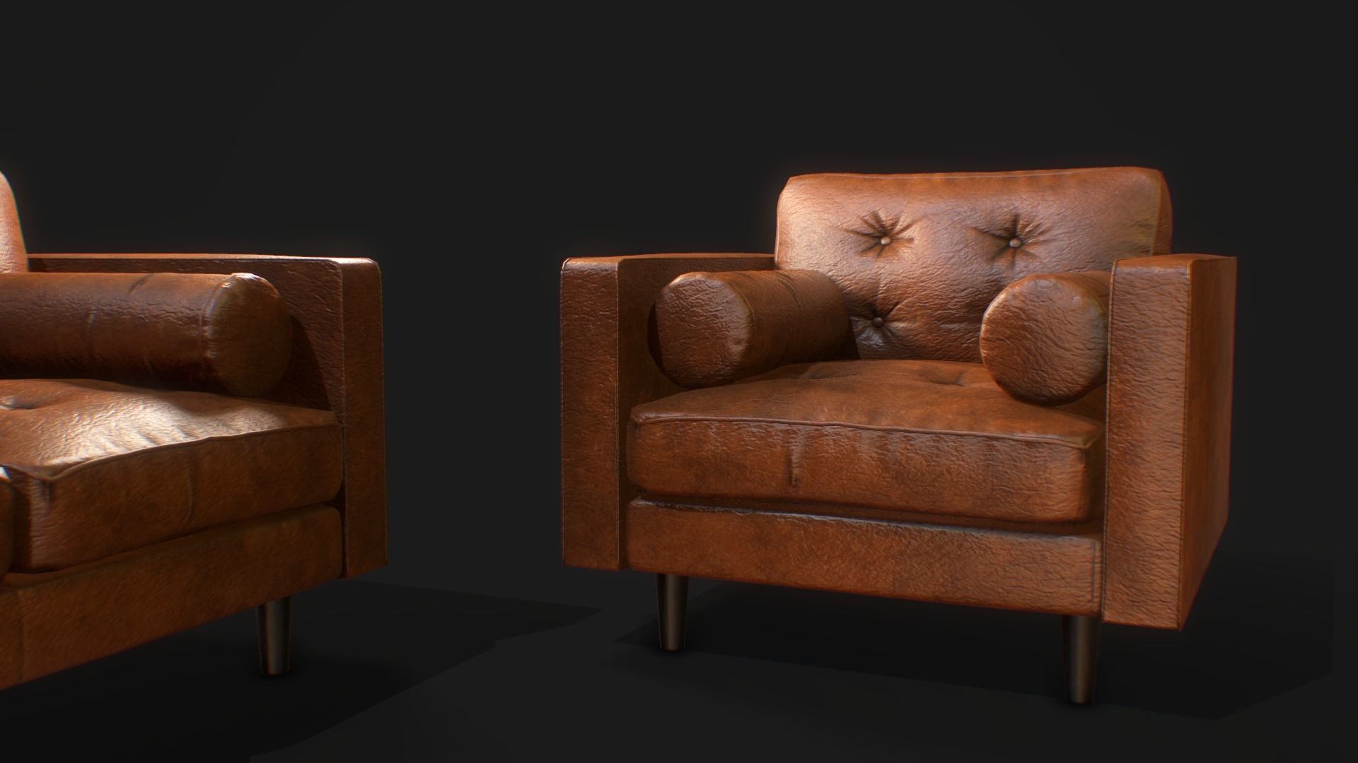 Armchair Set PBR game ready leather sofa Low-poly 3D model_18