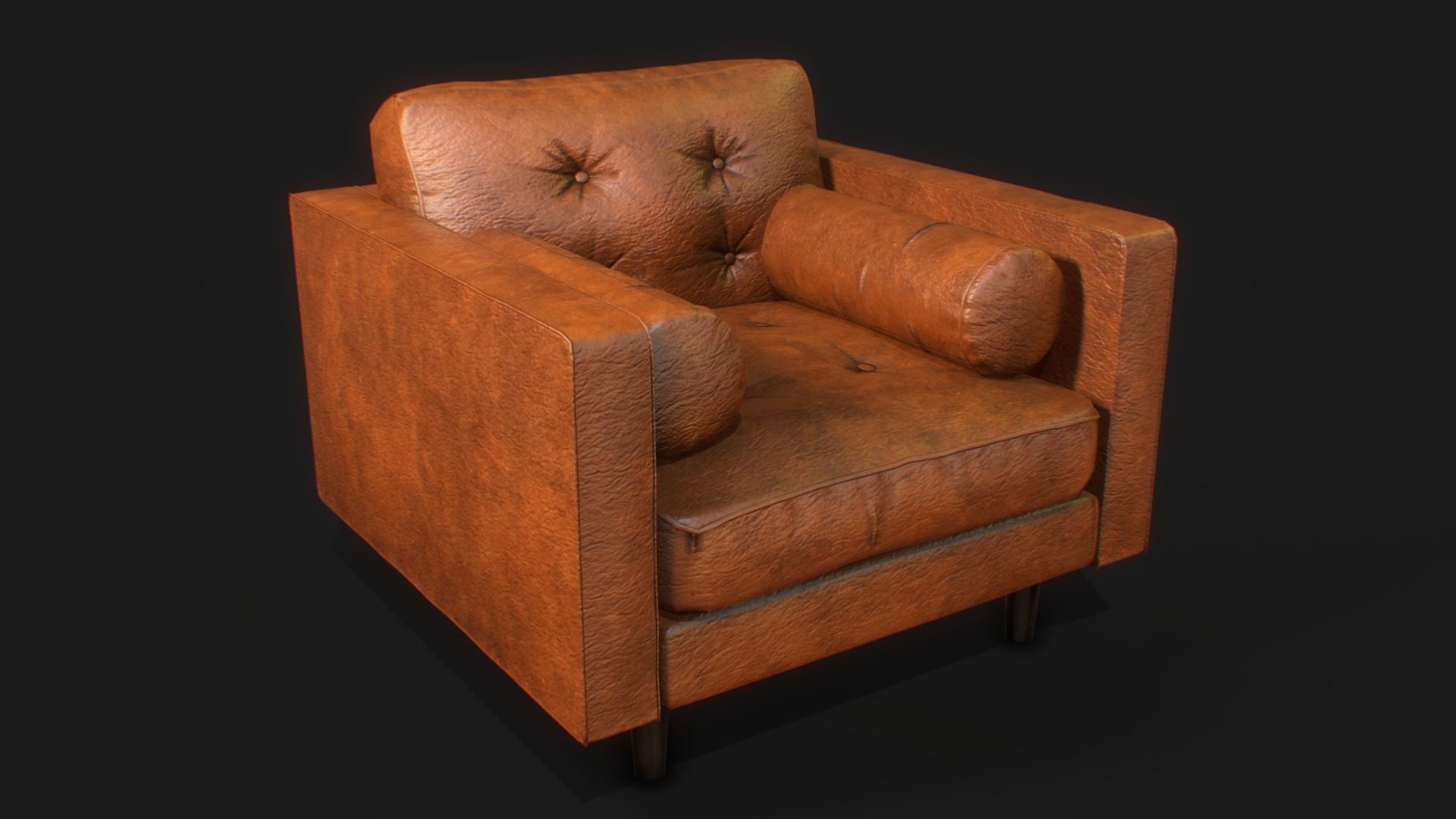 Armchair Set PBR game ready leather sofa Low-poly 3D model_8
