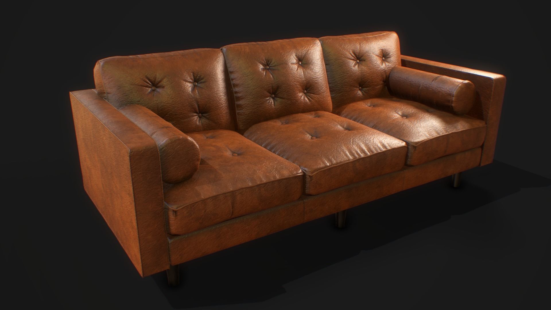Armchair Set PBR game ready leather sofa Low-poly 3D model_2