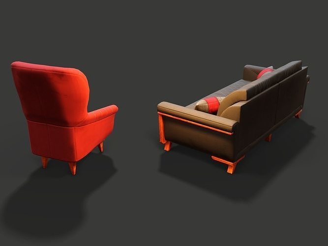 ArmChairSet4 PBR Game Ready sofa Low-poly 3D model 3