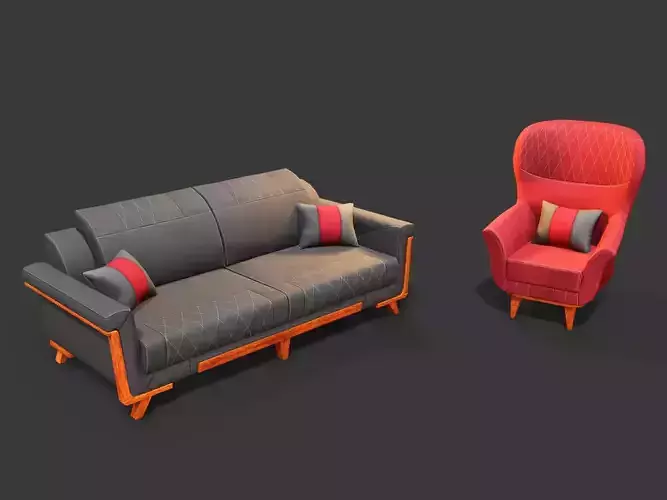 ArmChairSet4 PBR Game Ready sofa