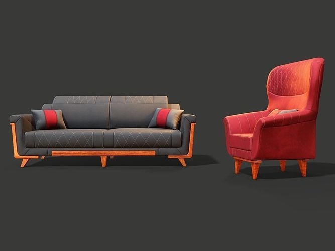 ArmChairSet4 PBR Game Ready sofa Low-poly 3D model 5