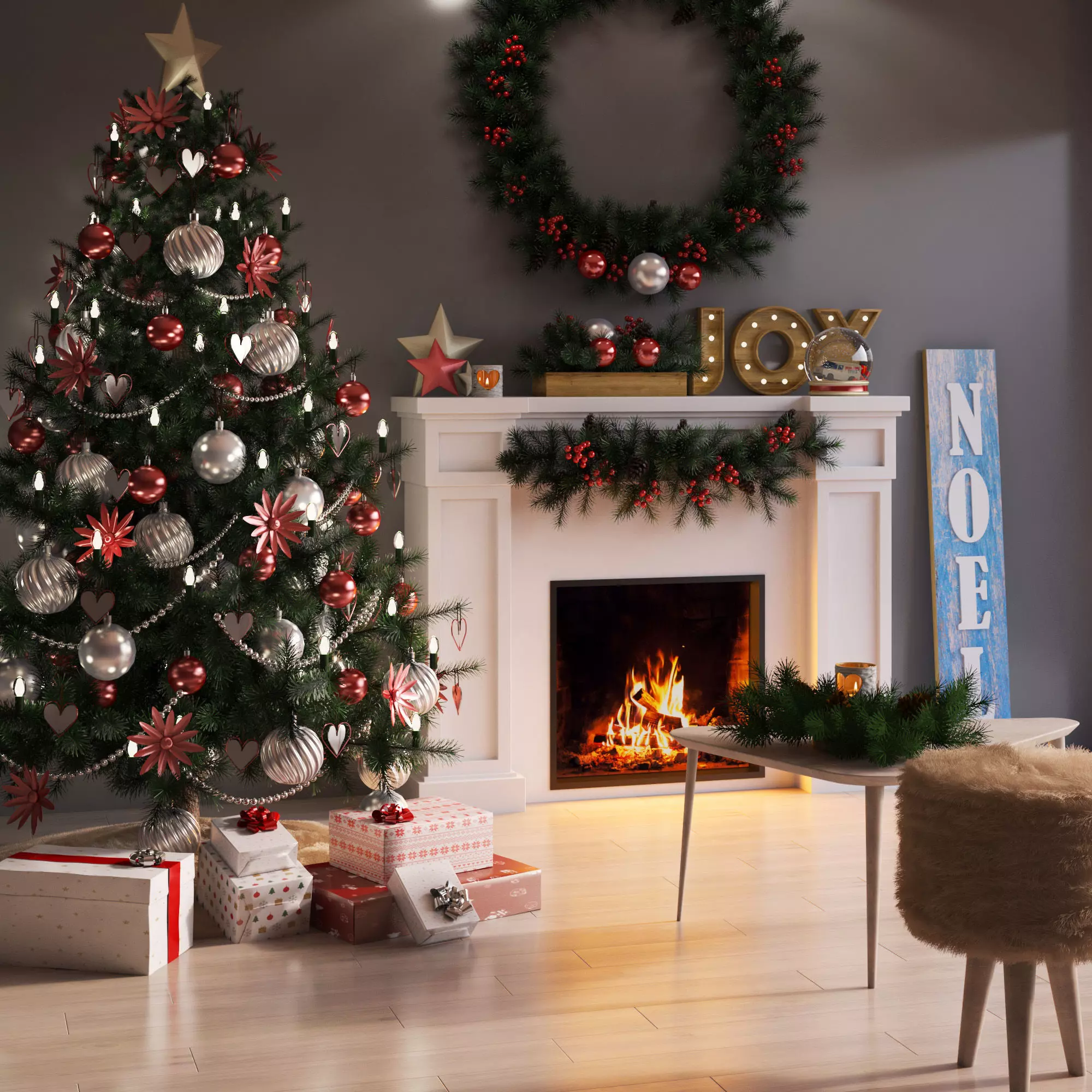 Christmas winter decoration set 3D model_0