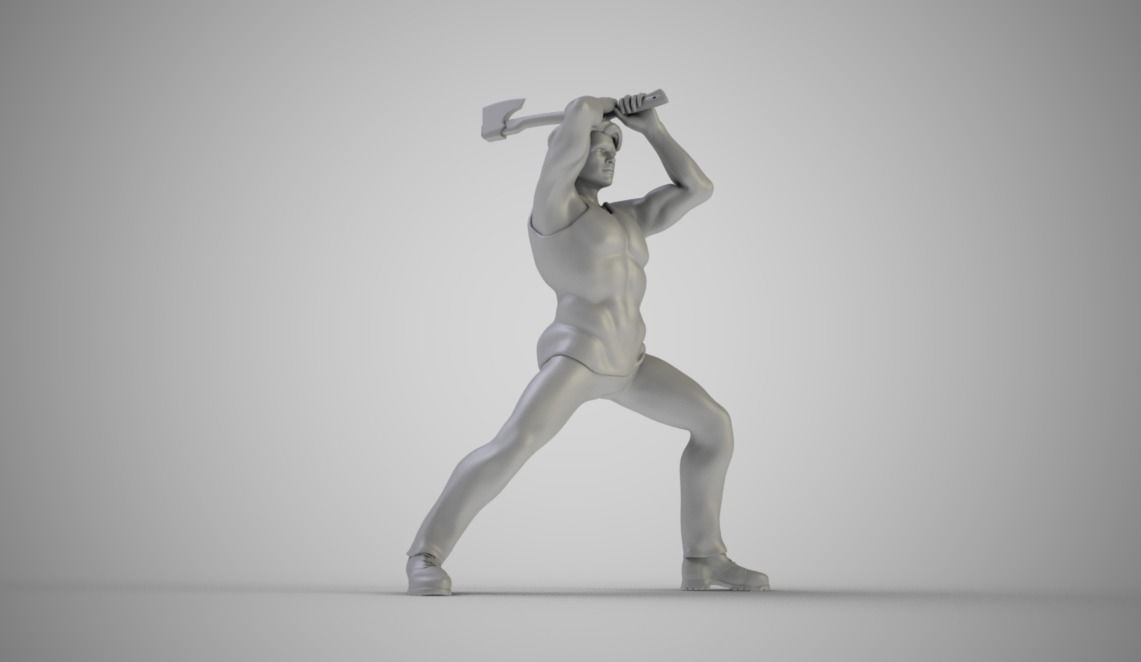 Man Chopping Wood 3D print model_3