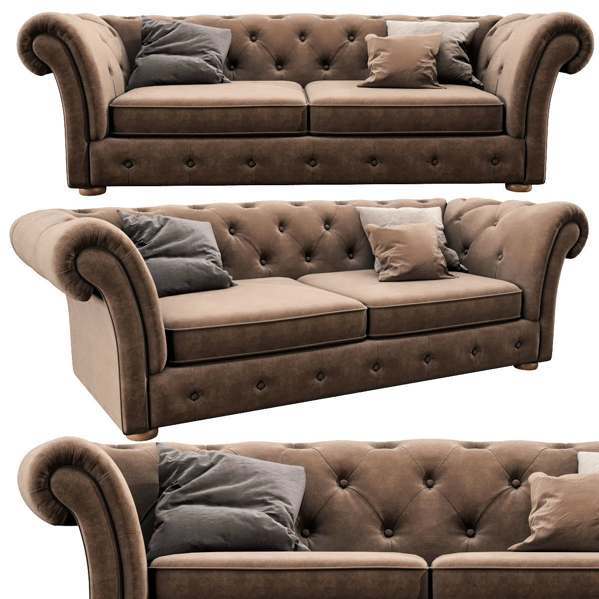 Cranbrook Chesterfield 3 Seater 3D model_1
