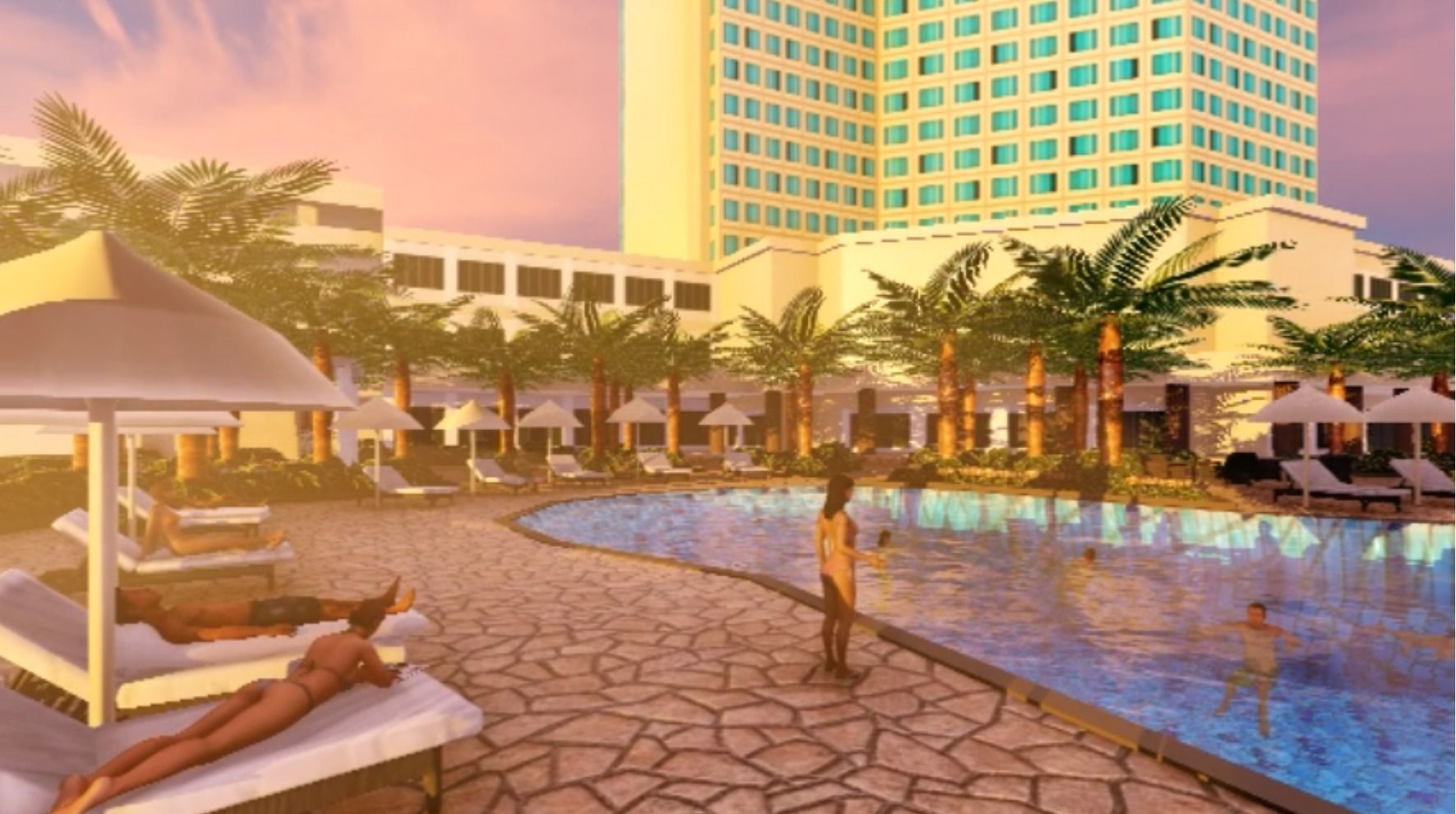 Hotel with Swimming Pool Exterior 3D model_2