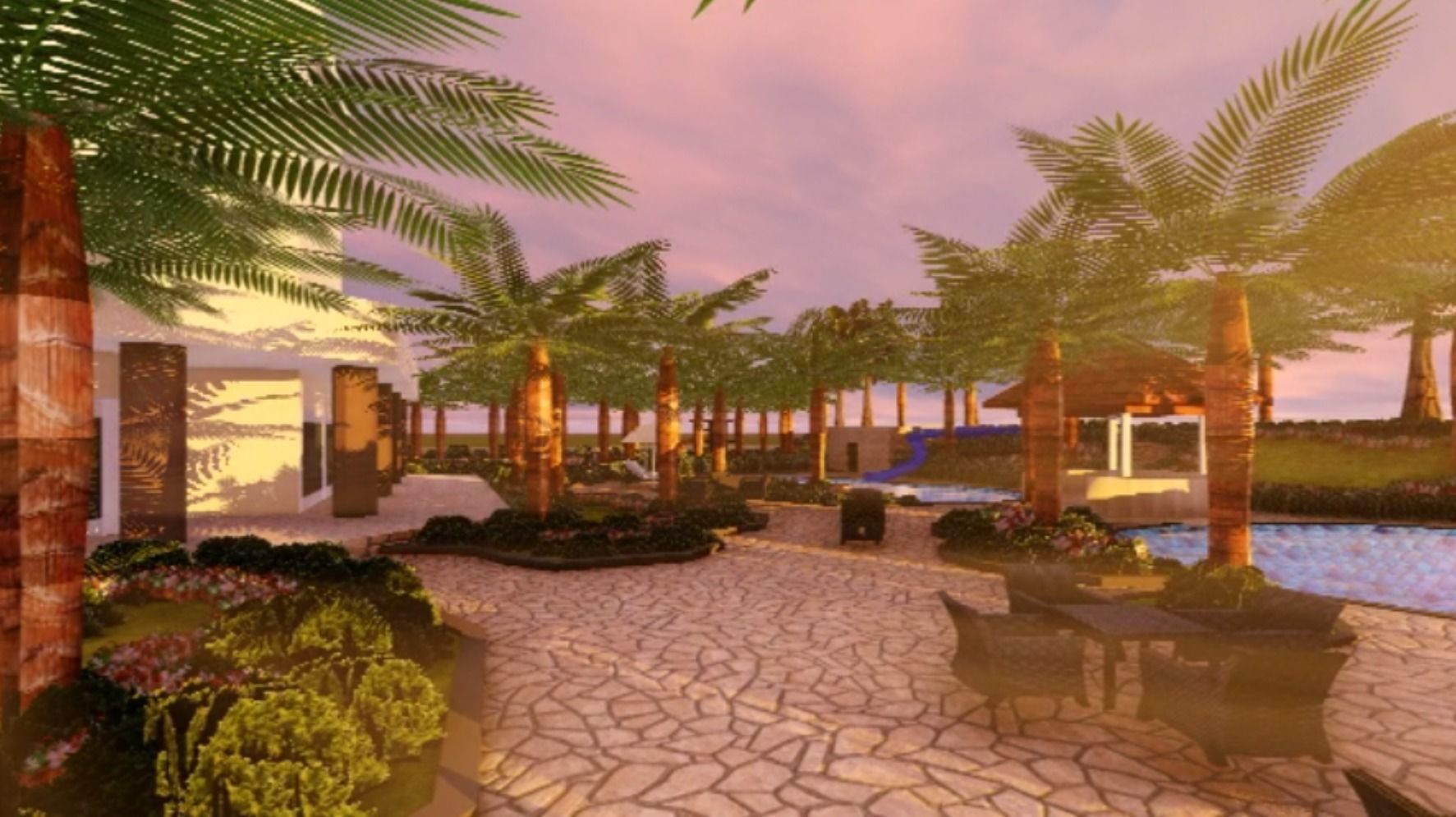 Hotel with Swimming Pool Exterior 3D model_3