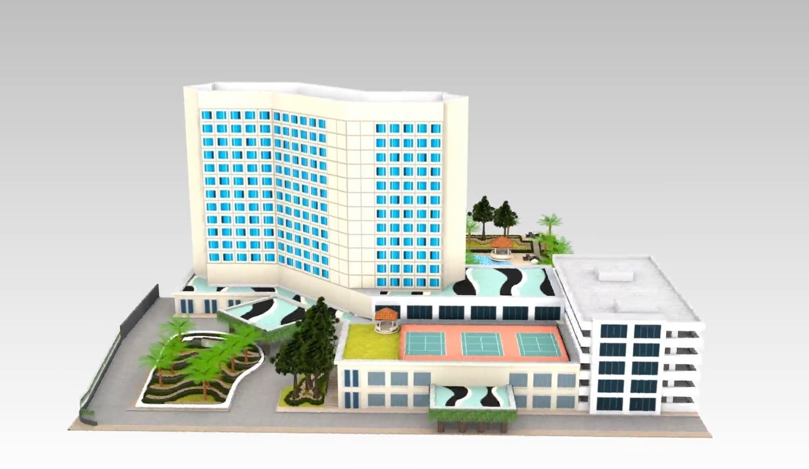 Hotel with Swimming Pool Exterior 3D model_1